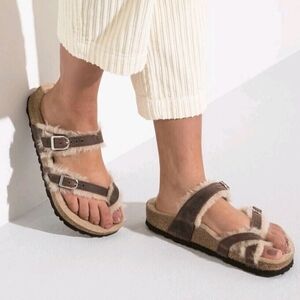 Birkenstock Mayari Shearling Oiled Leather Brown Sandals US9 EU40  1020299